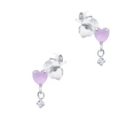 Pink Heart with Hanging CZ Silver Stud Earring STS-6343